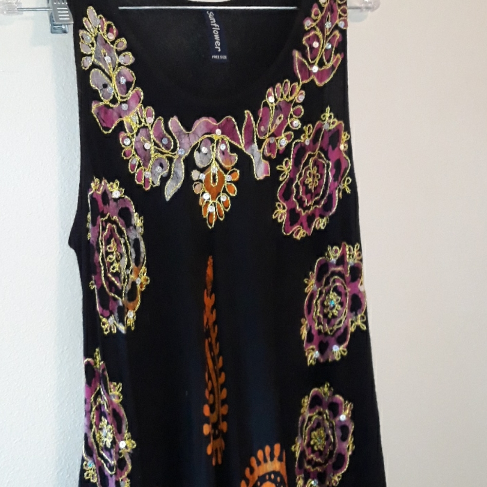 Beach Pool Coverup Batik Embroidered Black Dress